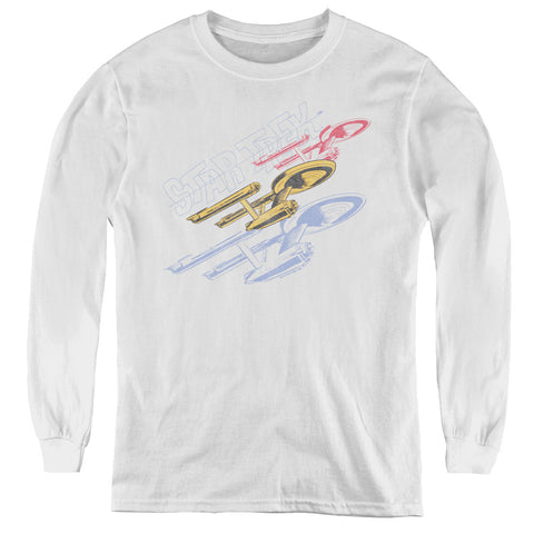 Star Trek/retro Tri Enterprise - Youth Long Sleeve Tee - White