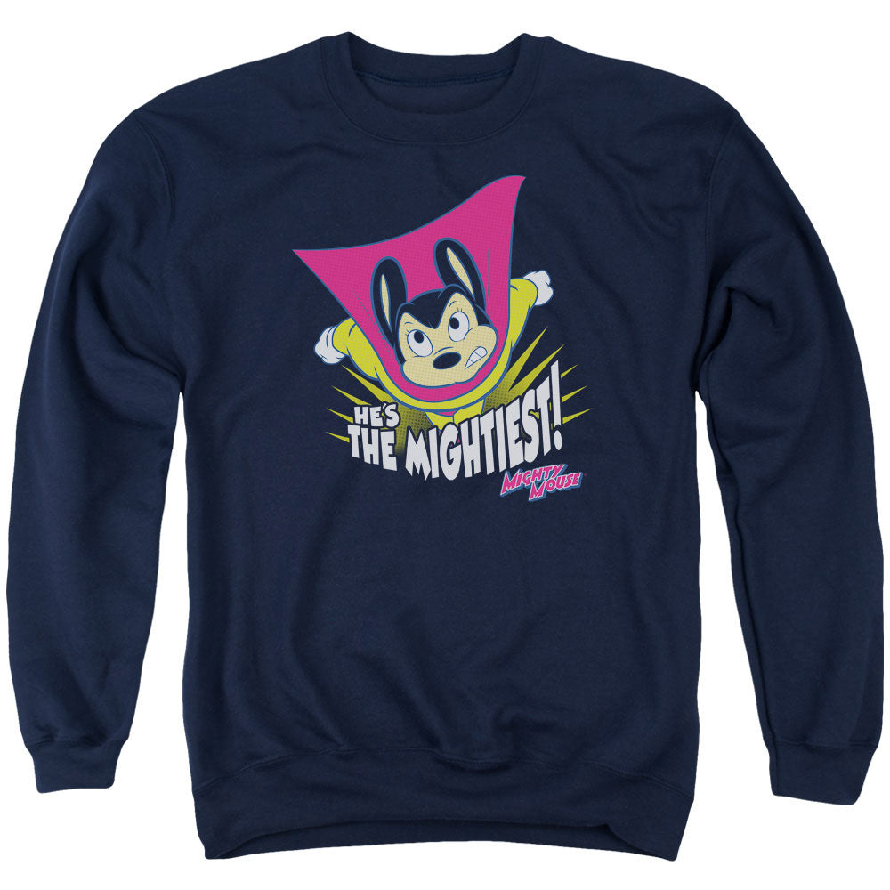 Mighty Mouse/the Mightiest-adult Crewneck Sweatshirt-navy