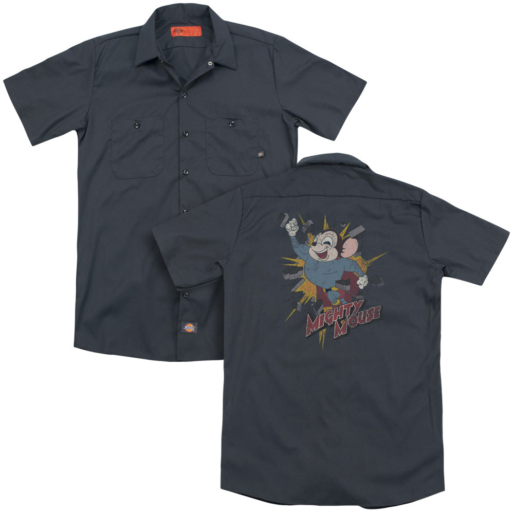 Mighty Mouse/break Through (back Print) - Adult Work Shirt - Charcoal