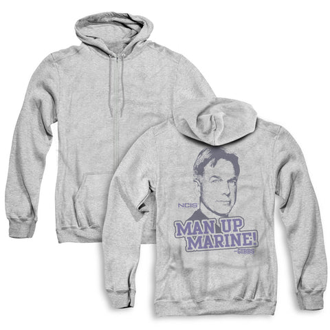 Ncis/man Up (back Print) - Adult Zipper Hoodie - Athletic Heather