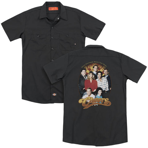 Cheers/group Shot (back Print) - Adult Work Shirt - Black