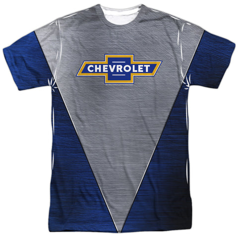 Chevrolet/shiny Chevy Logo-s/s Adult Poly Crew-white