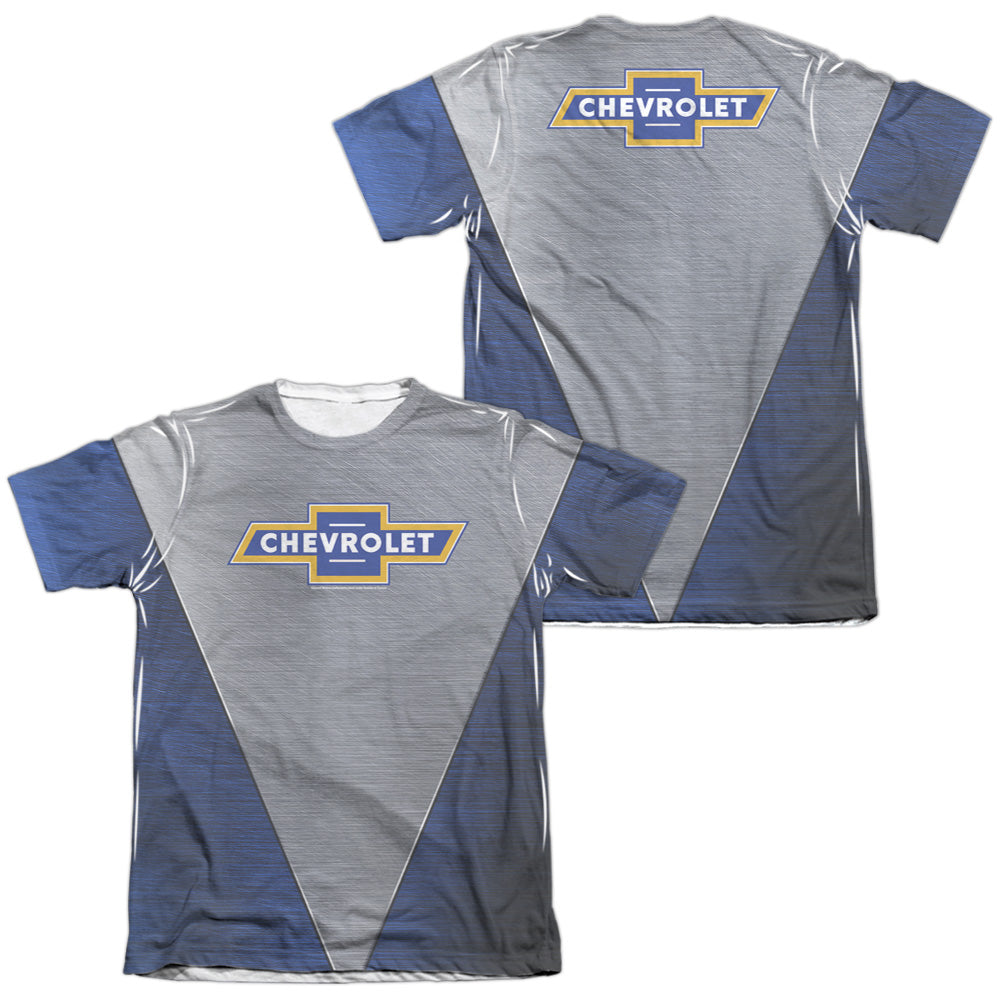 Chevrolet/shiny Chevy Logo (front/back Print)-adult Poly/cotton S/s Tee-white