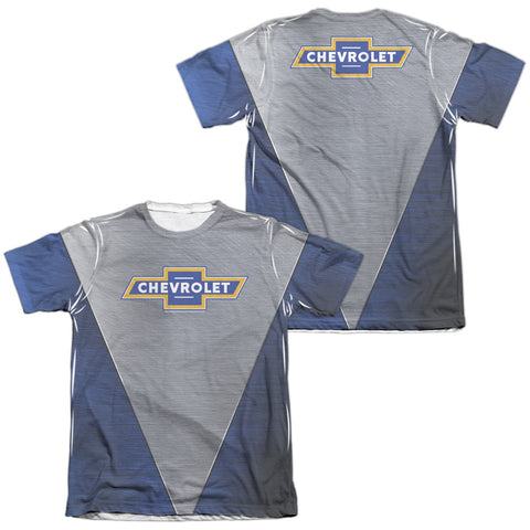 Chevrolet/shiny Chevy Logo (front/back Print)-adult Poly/cotton S/s Tee-white