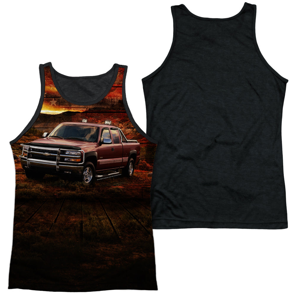 Chevrolet/silverado In The Mud-adult Poly Tank Top Black Back-white