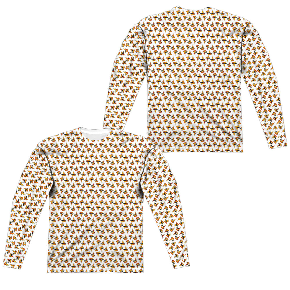 Uncle Grandpa/pizzas (front/back Print)-l/s Adult Poly Crew -white