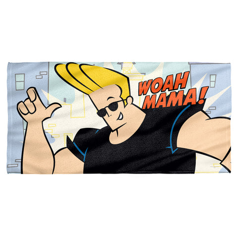 Johnny Bravo/woah Mama-cotton Front / Poly Back Beach Towel-white