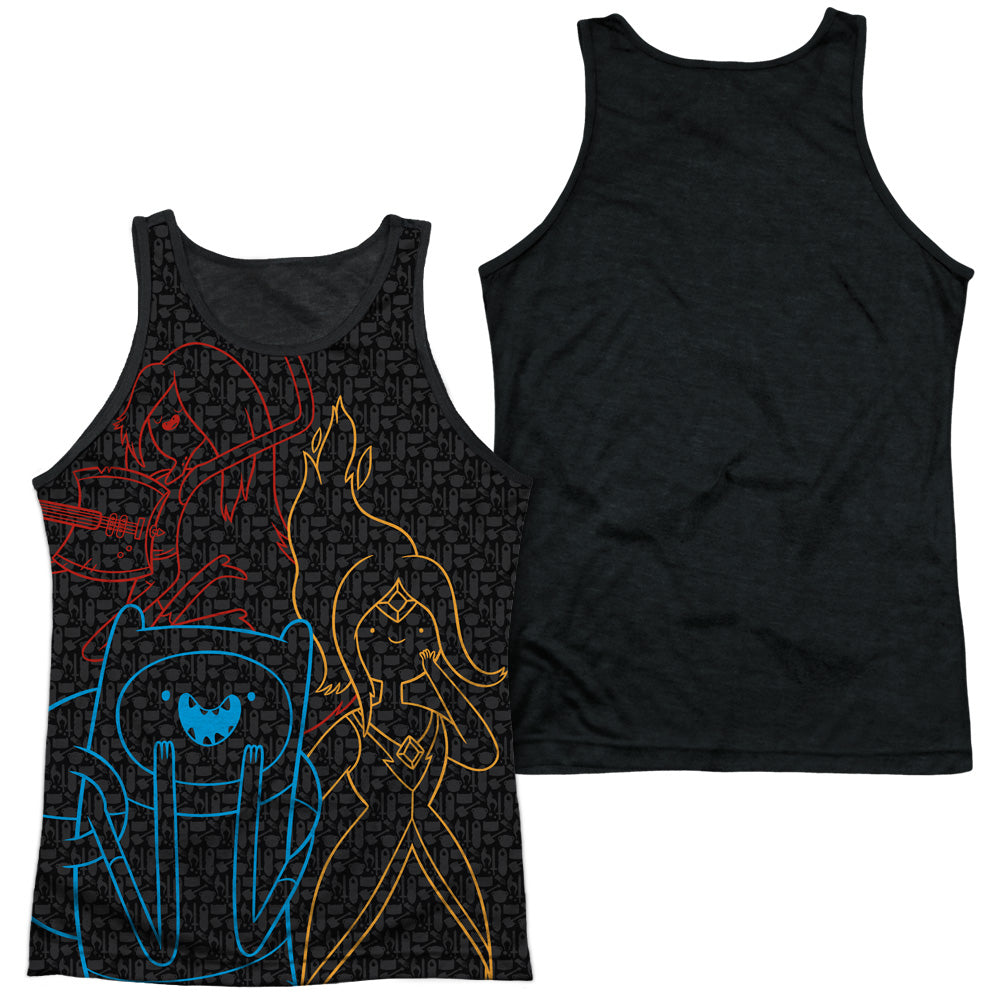 Adventure Time/adventure Trio-adult Poly Tank Top Black Back-white