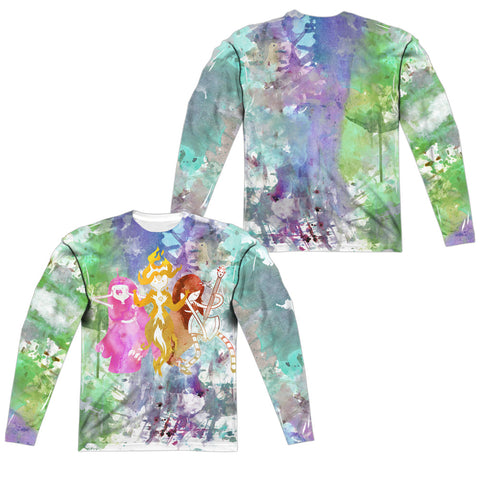 Adventure Time/three Ladies (front/back Print)-l/s Adult Poly Crew -white