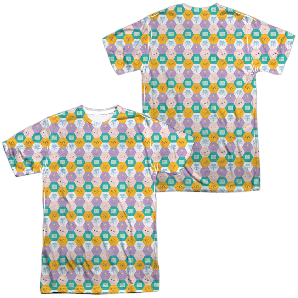 Adventure Time/hexagon Pattern (front/back Print)-s/s Adult Poly Crew-white