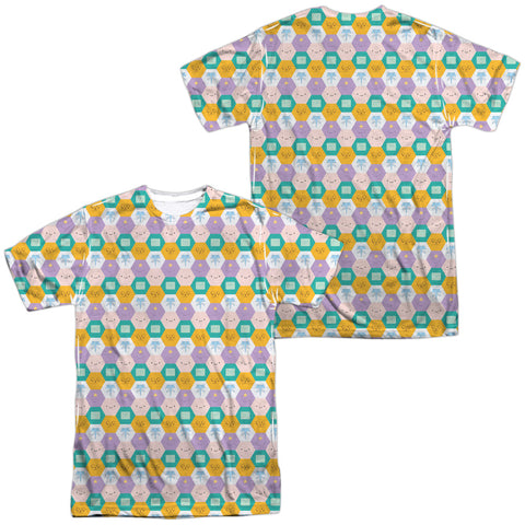 Adventure Time/hexagon Pattern (front/back Print)-s/s Adult Poly Crew-white