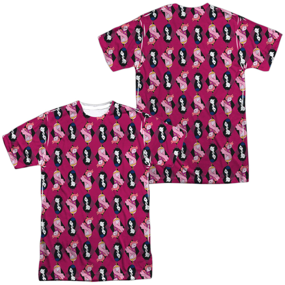Adventure Time/allover Diamonds (front/back Print)-s/s Adult Poly Crew-white