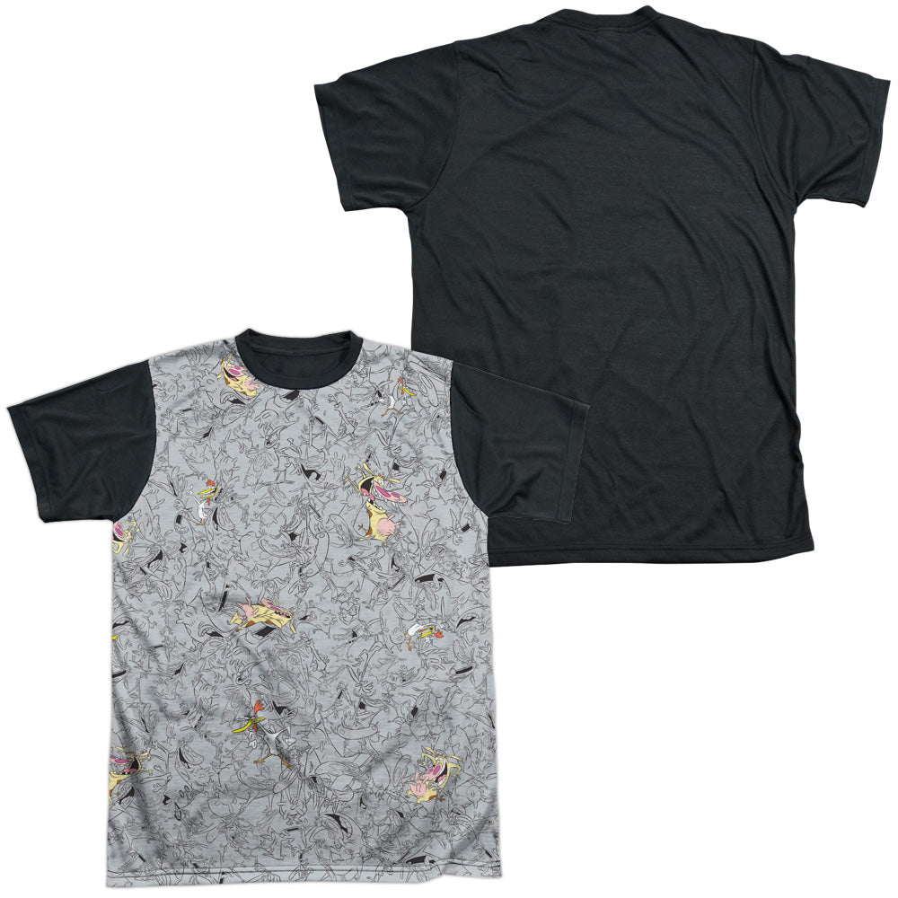 Cow And Chicken/cow Chicken Pattern-s/s Adult White Front Black Back  -white