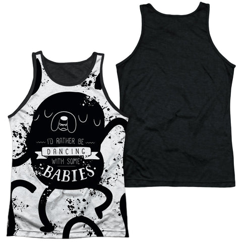Adventure Time/dancing With Babies-adult Poly Tank Top Black Back-white