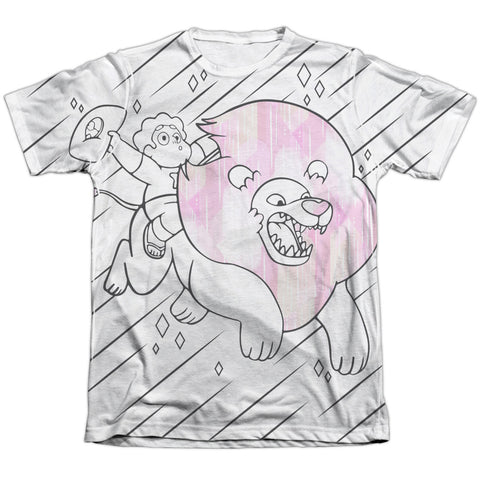 Steven Universe/stev And Lion-adult Poly/cotton S/s Tee-white