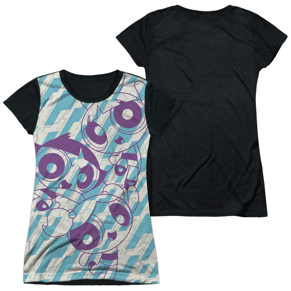 Powerpuff Girls/purple Pattern-s/s Junior Poly Black Back-white