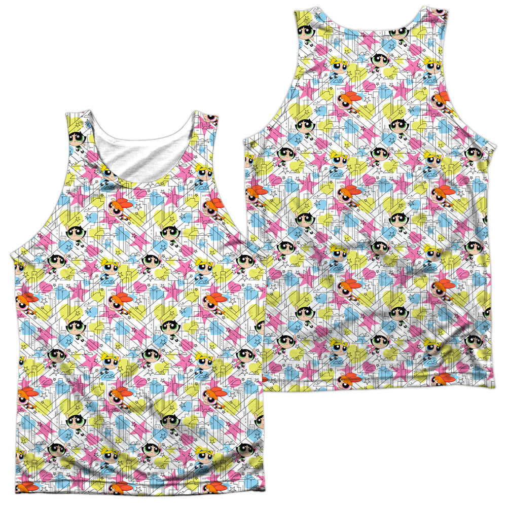 Powerpuff Girls/powerpuff Pattern (front/back Print)-adult Poly Tank Top-white