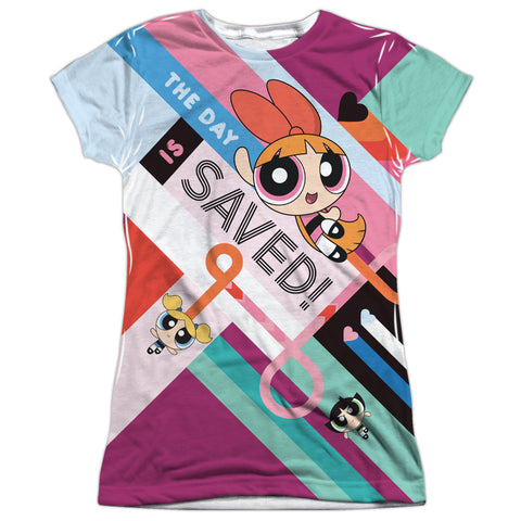 Powerpuff Girls/the Day Is Saved-s/s Junior Poly Crew-white