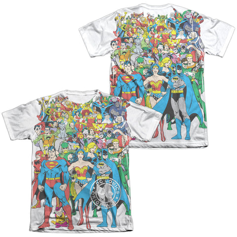 Dc/original Universe (front/back Print) - Adult 65/35 Poly/cotton S/s Tee - White