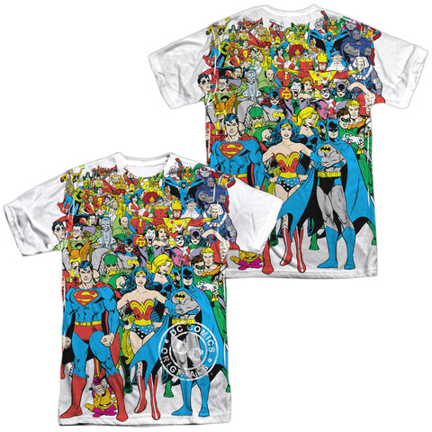 Dc/original Universe (front/back Print) -  S/s Adult 100% Poly Crew - White