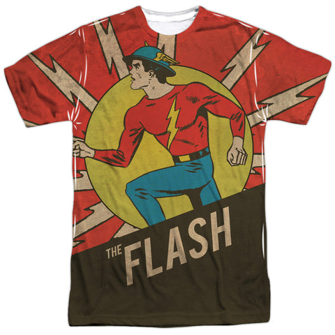 Dc Flash/vintage Comic Flash-s/s Adult Poly Crew-white