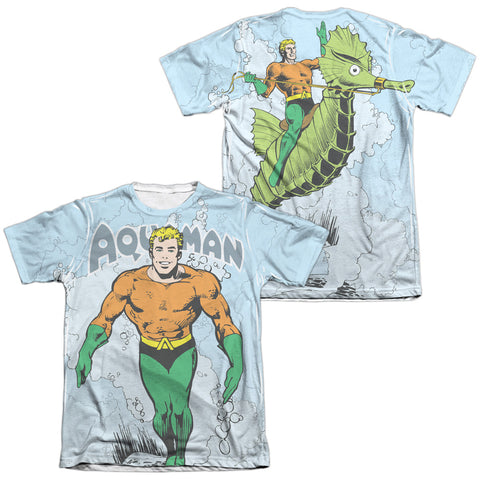 Dc/clasic Aqua (front/back Print)-adult Poly/cotton S/s Tee-white