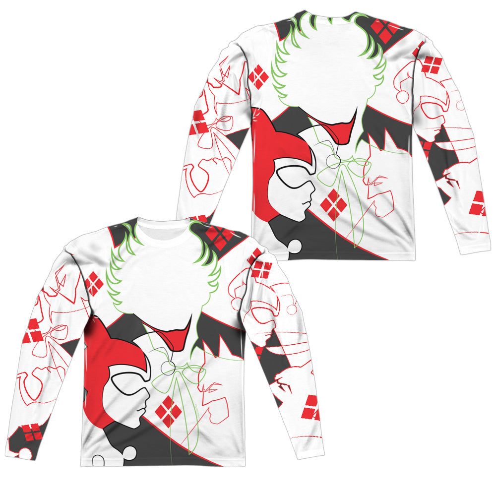 Dco/joker/harley Inline (front/back Print)-l/s Adult Poly Crew -white