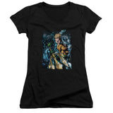 Juniors Sheer Cap Sleeve V-Neck