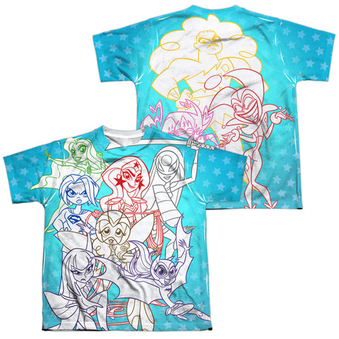 Dc Superhero Girls/justice Gang (front/back Print)-s/s Youth Poly Crew-white