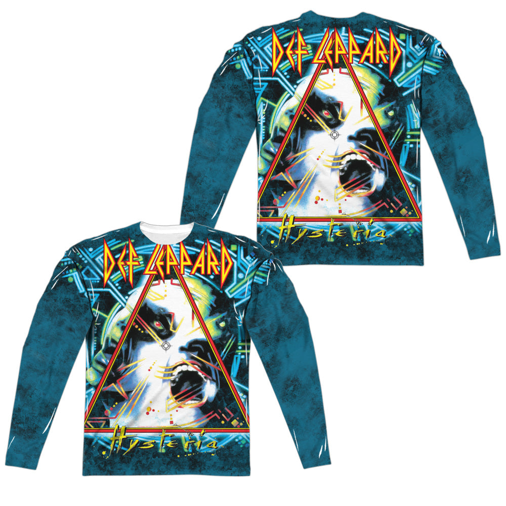 Def Leppard/hysteria (front/back Print)-l/s Adult Poly Crew -white