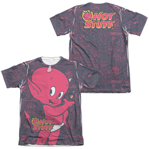 Hot Stuff/comic Panels (front/back Print)-adult Poly/cotton S/s Tee-white