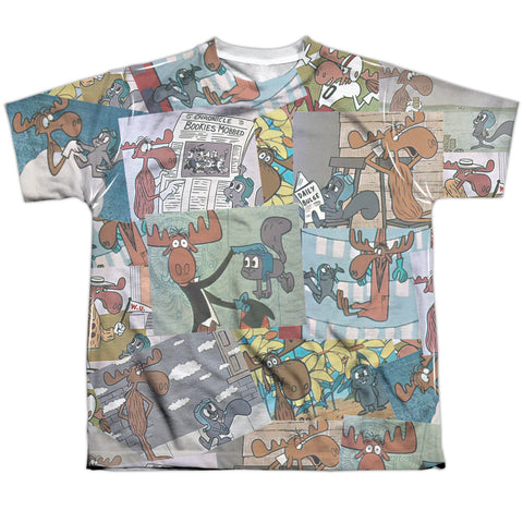 Rocky & Bullwinkle/collage-s/s Youth Poly Crew-white