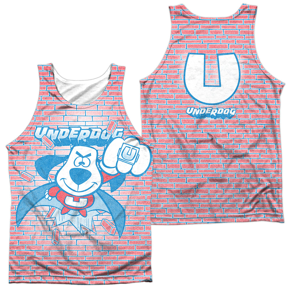 Underdog/burst (front/back Print)-adult 100% Poly Tank Top-white
