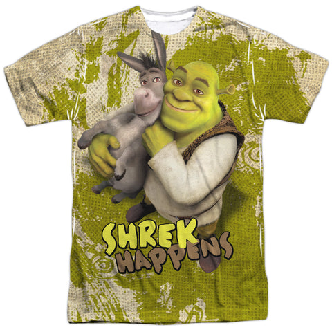 Shrek/best Friends-s/s Adult Poly Crew-white