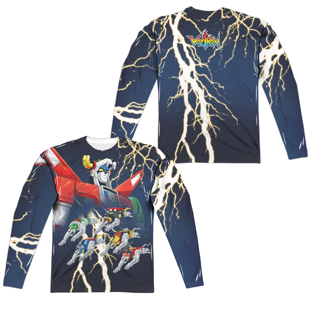 Voltron/boltron (front/back Print)-l/s Adult Poly Crew -white