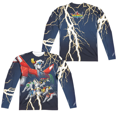 Voltron/boltron (front/back Print)-l/s Adult Poly Crew -white