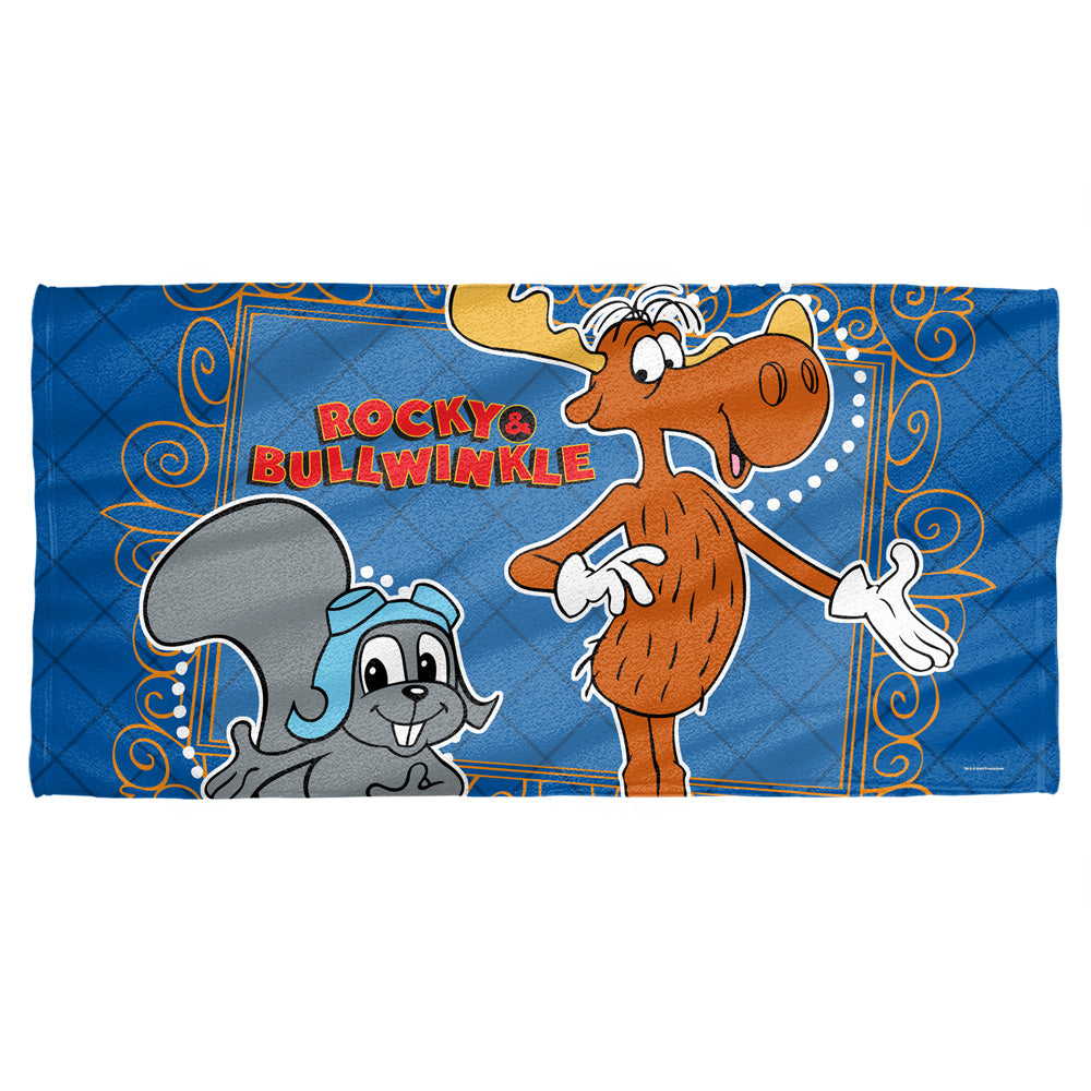 Rocky & Bullwinkle/framed Friends-cotton Front / Poly Back Beach Towel-white