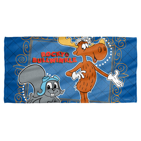 Rocky & Bullwinkle/framed Friends-cotton Front / Poly Back Beach Towel-white