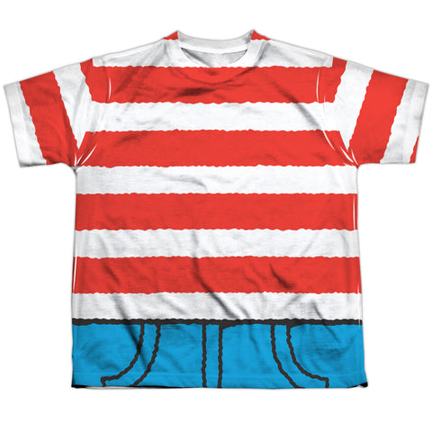 Wheres Waldo/waldo Costume-s/s Youth Poly Crew-white