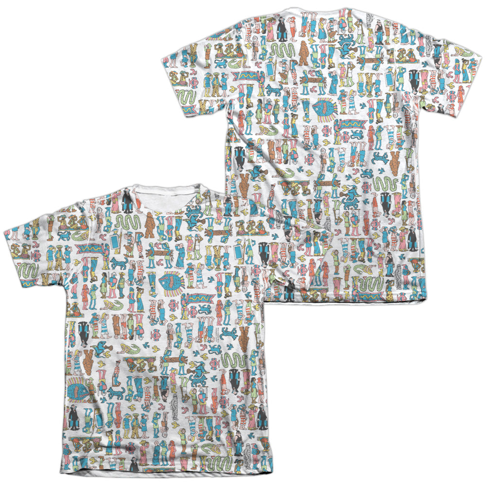 Wheres Waldo/figures (front/back Print)-adult Poly/cotton S/s Tee-white