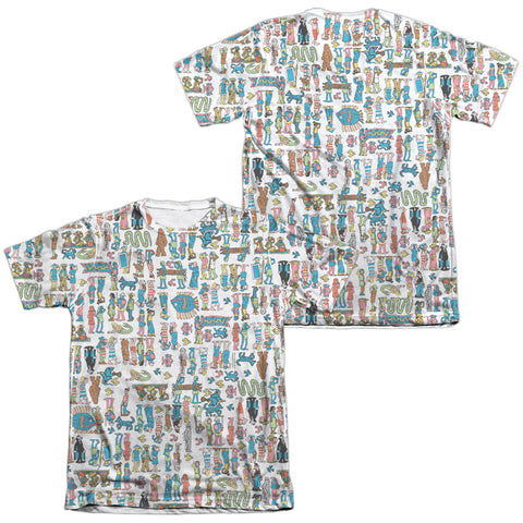 Wheres Waldo/figures (front/back Print)-adult Poly/cotton S/s Tee-white