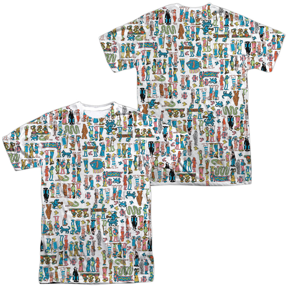 Wheres Waldo/figures (front/back Print)-s/s Adult Poly Crew-white
