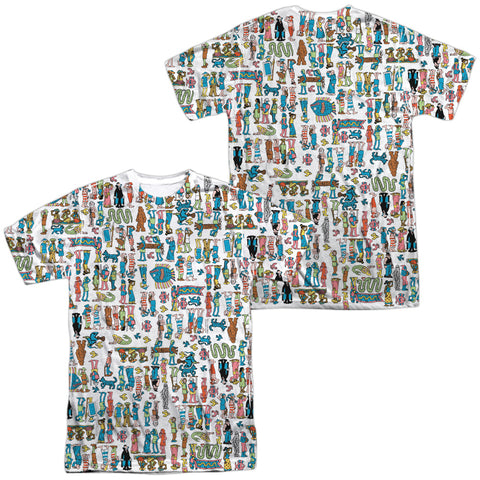 Wheres Waldo/figures (front/back Print)-s/s Adult Poly Crew-white