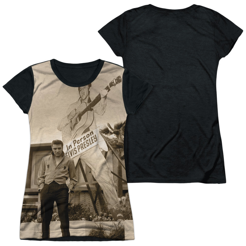 Elvis Presley/larger Than Life-s/s Junior Poly Black Back-white