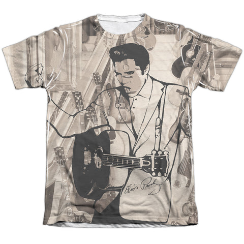 Elvis Presley/guitarman - Adult 65/35 Poly/cotton S/s Tee - White