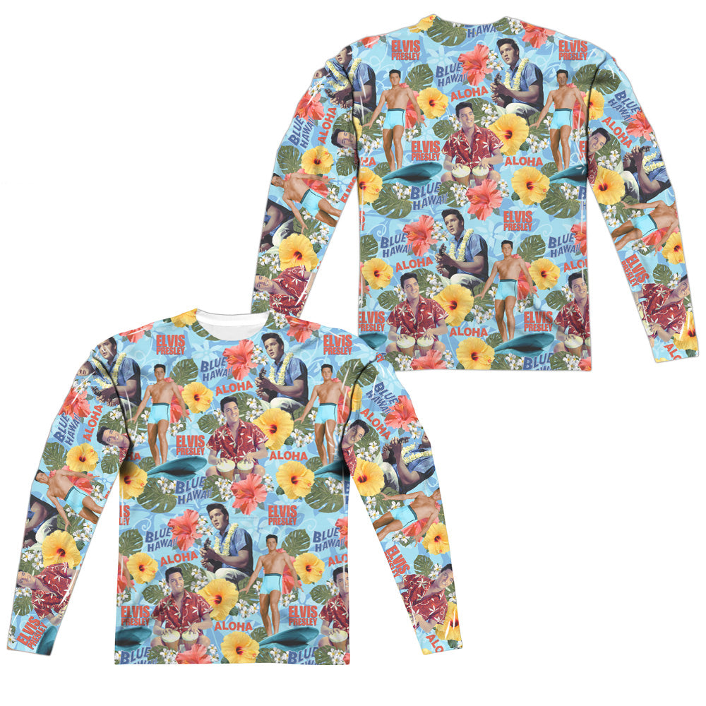 Elvis Presley/surfs Up (front/back Print)-l/s Adult Poly Crew -white