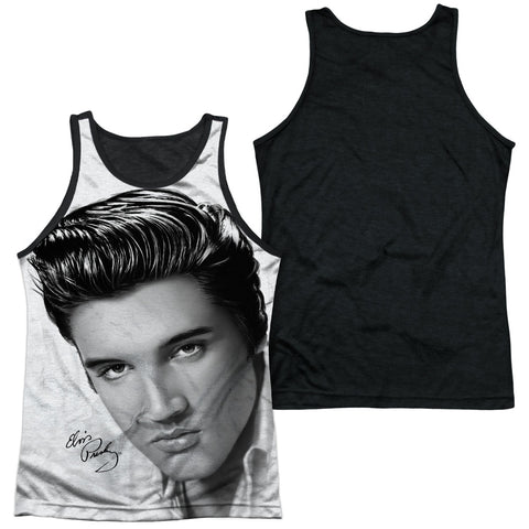 Elvis Presley/stare 2-adult Poly Tank Top Black Back-white