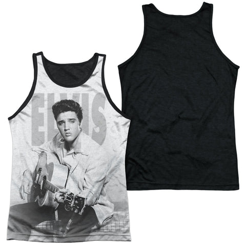 Elvis Presley/play Me A Song-adult Poly Tank Top Black Back-white