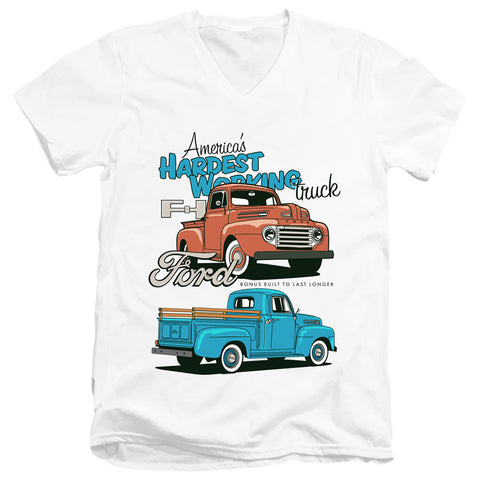 Ford Trucks/hardest Working-s/s Adult V-neck 30/1-white