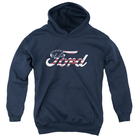 Ford/flag Logo-youth Pull-over Hoodie-navy